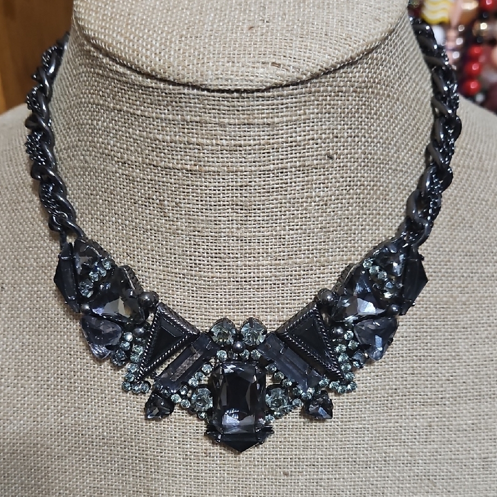 BCBG Glass Black and Blue Statement Necklace